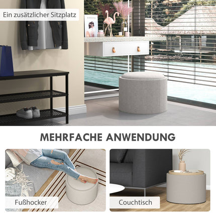 Storage Ottoman with Tray, Light Grey, Linen Look, 56x56x42 cm
