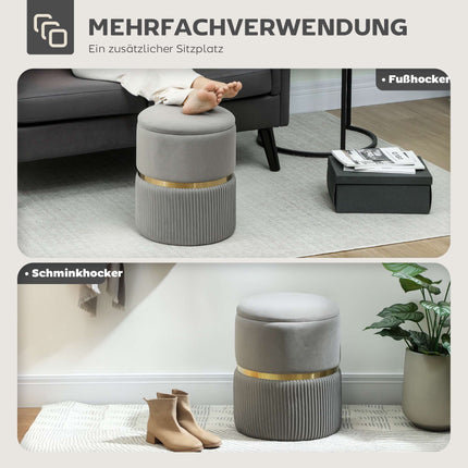 Storage Ottoman with Velvet Fabric, Light Grey, 36x36x44 cm