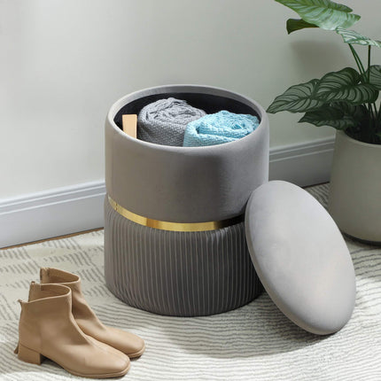 Storage Ottoman with Velvet Fabric, Light Grey, 36x36x44 cm