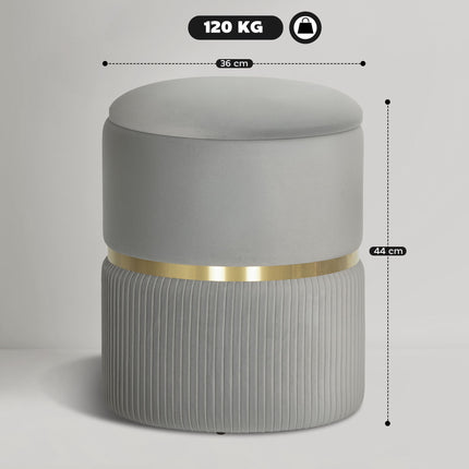 Storage Ottoman with Velvet Fabric, Light Grey, 36x36x44 cm