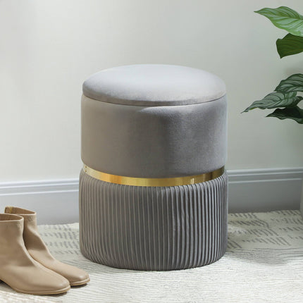 Storage Ottoman with Velvet Fabric, Light Grey, 36x36x44 cm