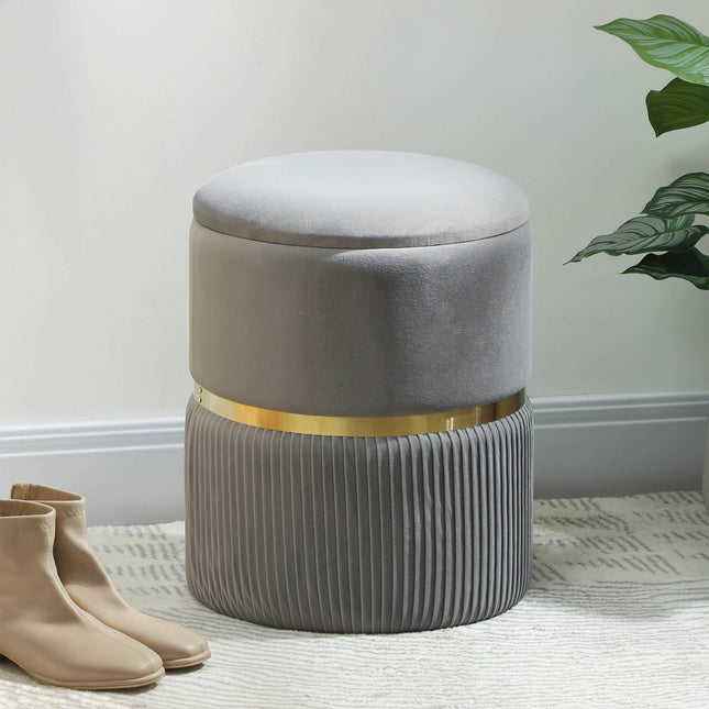 Storage Ottoman with Velvet Fabric, Light Grey, 36x36x44 cm