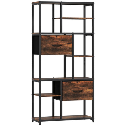 Storage Shelf with 2 Fabric Drawers, 9 Open Compartments