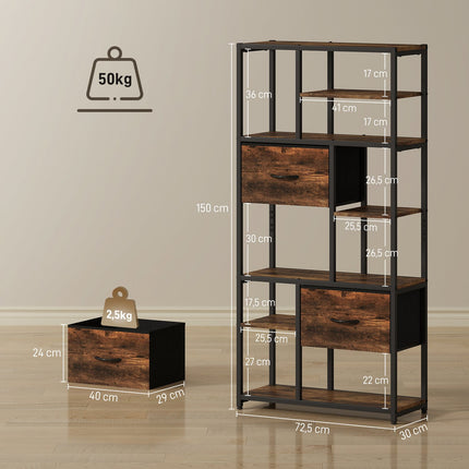 Storage Shelf with 2 Fabric Drawers, 9 Open Compartments