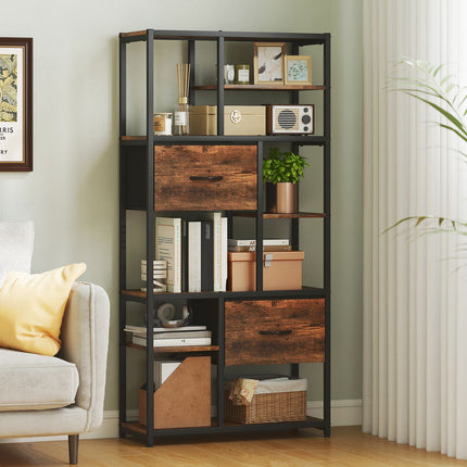Storage Shelf with 2 Fabric Drawers, 9 Open Compartments