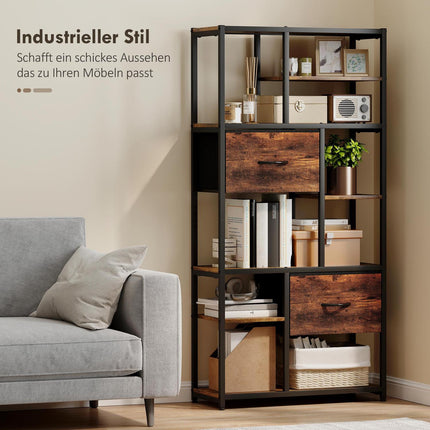 Storage Shelf with 2 Fabric Drawers, 9 Open Compartments