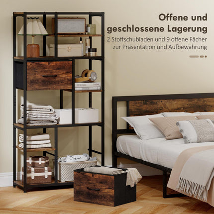 Storage Shelf with 2 Fabric Drawers, 9 Open Compartments