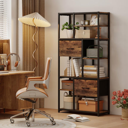 Storage Shelf with 2 Fabric Drawers, 9 Open Compartments