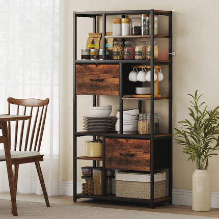 Storage Shelf with 2 Fabric Drawers, 9 Open Compartments