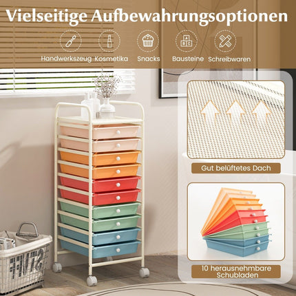 Storage Trolley with 10 Stackable Plastic Drawers