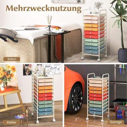 Storage Trolley with 10 Stackable Plastic Drawers