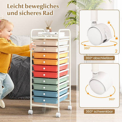 Storage Trolley with 10 Stackable Plastic Drawers