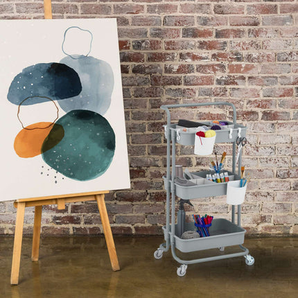 Storage Trolley with Felt Inserts, 3-Tier Shelves