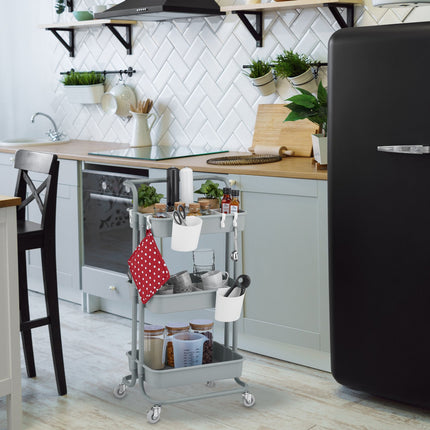 Storage Trolley with Felt Inserts, 3-Tier Shelves