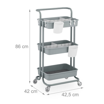 Storage Trolley with Felt Inserts, 3-Tier Shelves