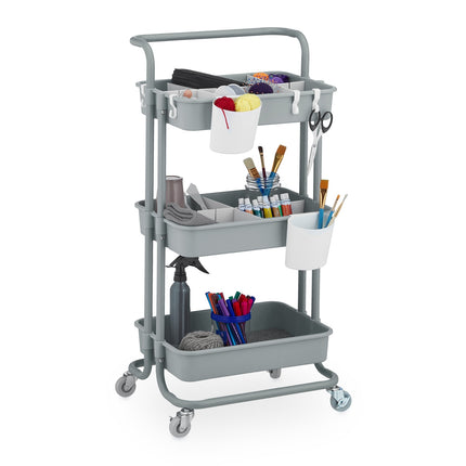 Storage Trolley with Felt Inserts, 3-Tier Shelves