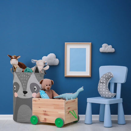 Storage basket for children with a raccoon motif