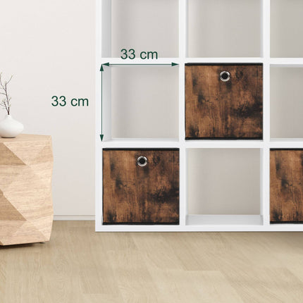 Storage box in fabric with a wooden look, 6-pack