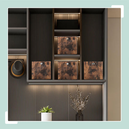 Storage box in fabric with a wooden look, 6-pack