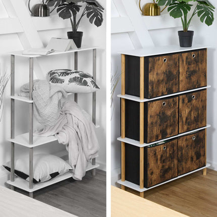 Storage box in fabric with a wooden look, 6-pack