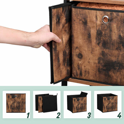 Storage box in fabric with a wooden look, 6-pack
