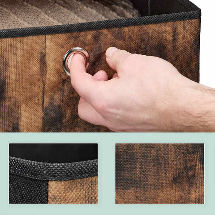 Storage box in fabric with a wooden look, 6-pack