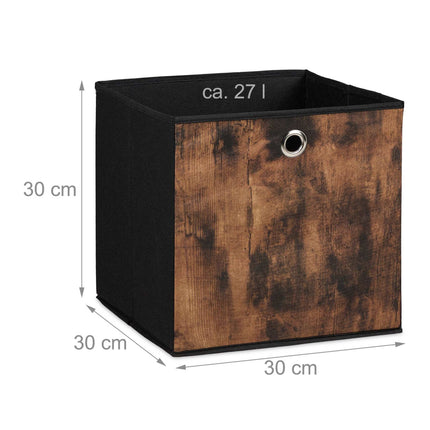 Storage box in fabric with a wooden look, 6-pack