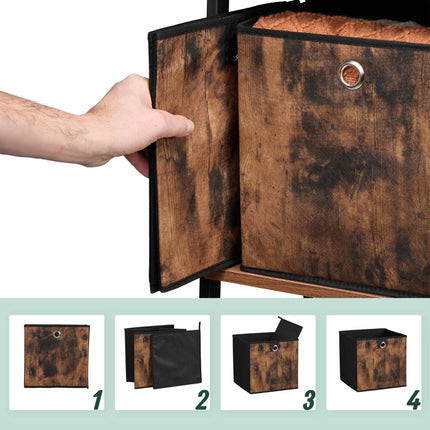 Storage box in fabric with a wooden look, 6-pack