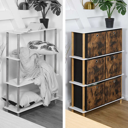 Storage box in fabric with a wooden look, 6-pack