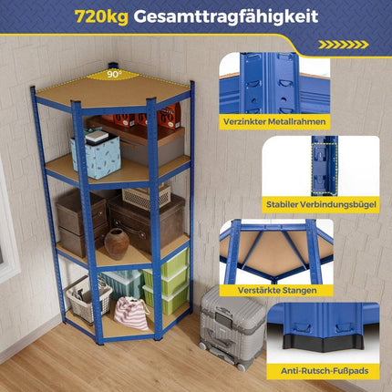 Storage shelf 70 x 70 x 180 cm heavy duty shelf with 4 adjustable shelves blue