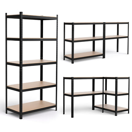 Storage shelf, heavy-duty shelf, plug-in shelf, metal shelf, 5 levels, workshop shelf, 91 x 46 x 183 cm, black