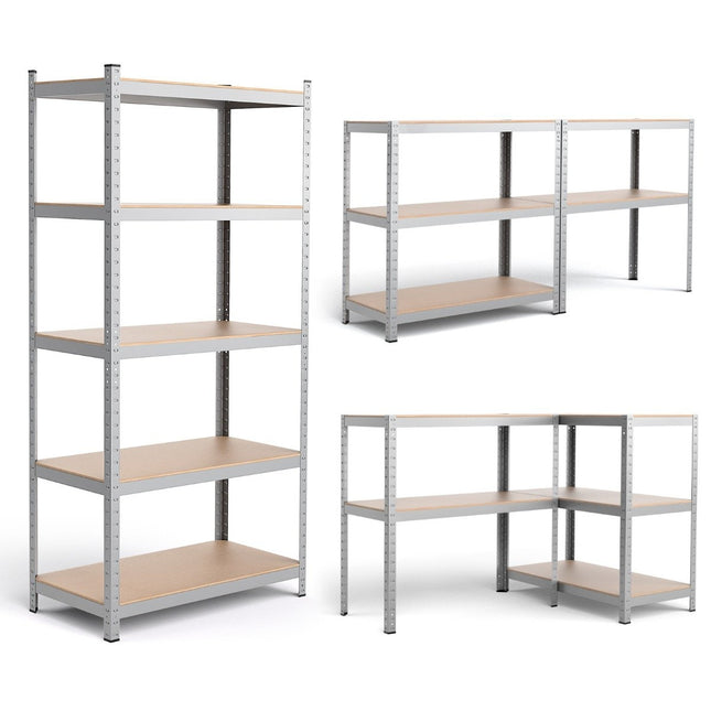 Storage shelf, heavy-duty shelf, plug-in shelf, metal shelf, 5 levels, workshop shelf, 91 x 46 x 183 cm, silver