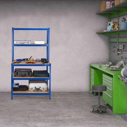 Storage shelf with workbench blue