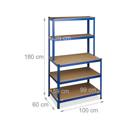 Storage shelf with workbench blue