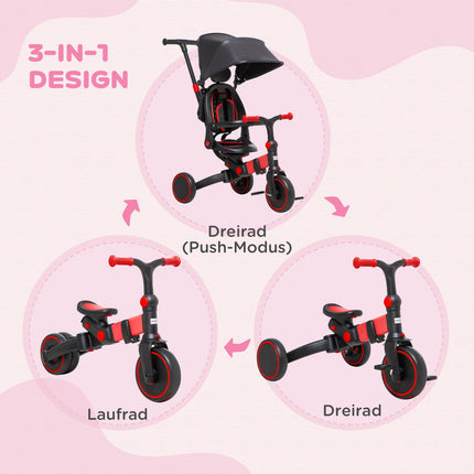 3-in-1 convertible stroller tricycle, adjustable handle