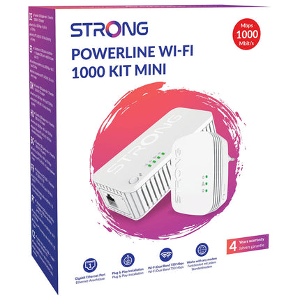 Strong Powerline Wi-Fi 1000 Kit Mini, 750 Mbps Wi-Fi, Gigabit LAN