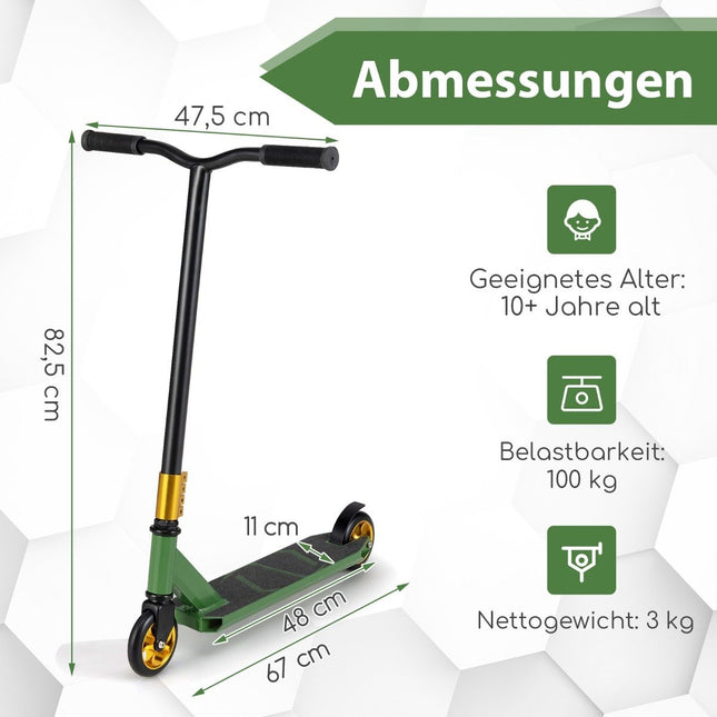 Stunt Scooter with 360 Steering &amp; PU Wheels &amp; Aluminum Deck Stunt Scooter Fun Scooter Green