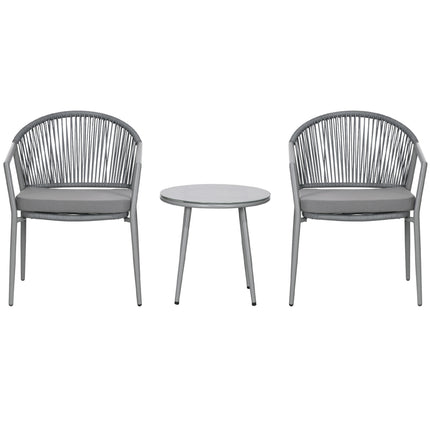 Stijlvolle Zitgroep 2 Tuinstoelen Salontafel Balkonmeubelset Stalen Frame Grijs