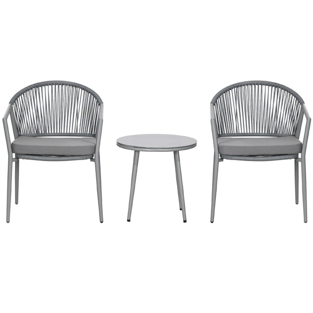 Outdoor seating - 2 chairs, coffee table, steel frame