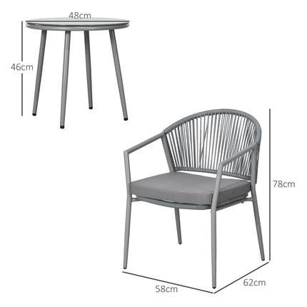 Stijlvolle Zitgroep 2 Tuinstoelen Salontafel Balkonmeubelset Stalen Frame Grijs