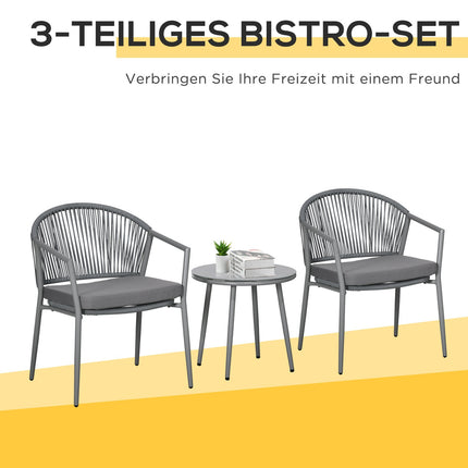 Stijlvolle Zitgroep 2 Tuinstoelen Salontafel Balkonmeubelset Stalen Frame Grijs