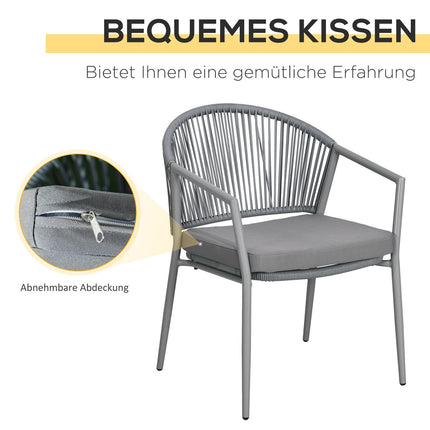 Stijlvolle Zitgroep 2 Tuinstoelen Salontafel Balkonmeubelset Stalen Frame Grijs
