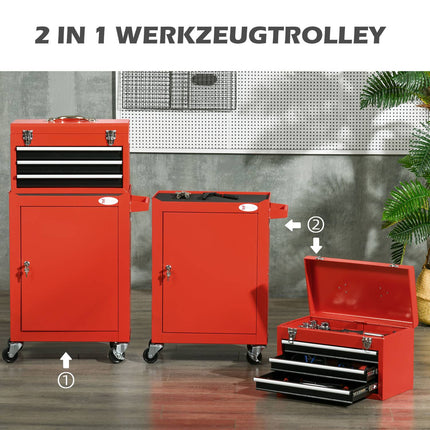 Lockable red steel suitcase with handle