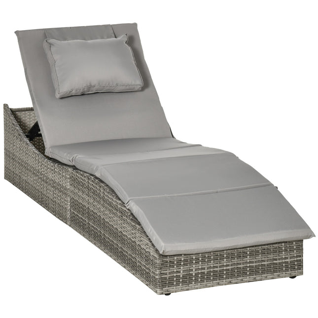 Adjustable sun lounger in the poly rattan with cushion, foldable 2-in-1 design