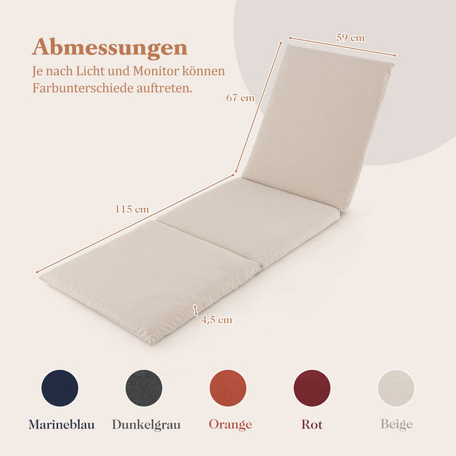 Sun Lounger Cushion Set, Beige, 182x59x4.5 cm, 2-Pack
