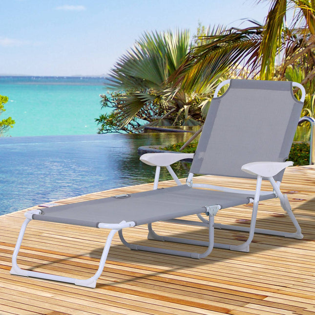 Folding sun lounger with 4-layer mesh, Gray 160x66x80 cm
