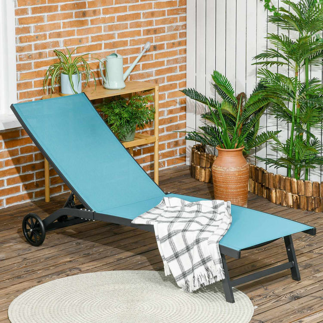Adjustable sun lounger with wheels - blue, aluminium, 195 cm
