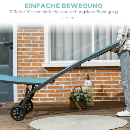Adjustable sun lounger with wheels - blue, aluminium, 195 cm