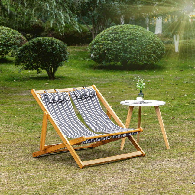 Wooden double sun lounger, adjustable backrest, foldable