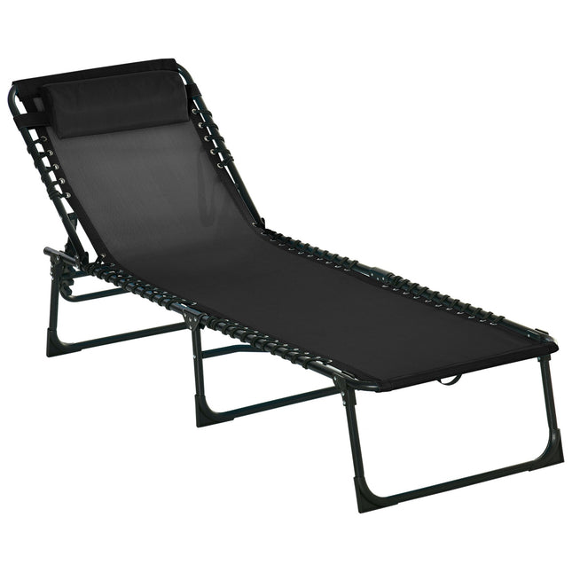 Adjustable sun lounger, folding steel frame - black